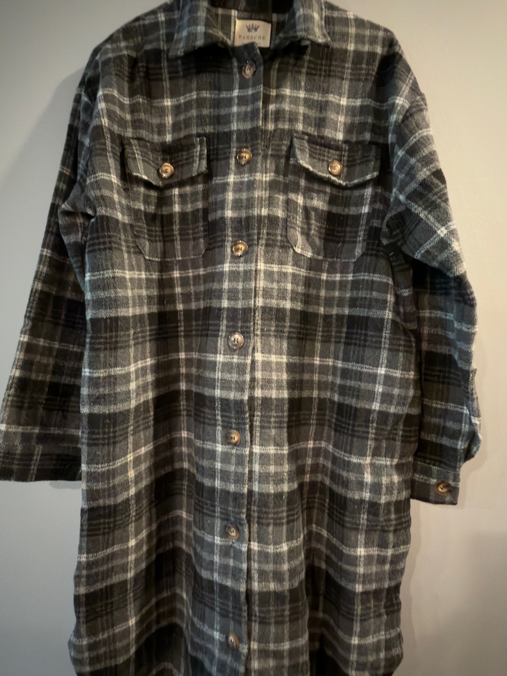 Panache Gray and Black Plaid Button Coat